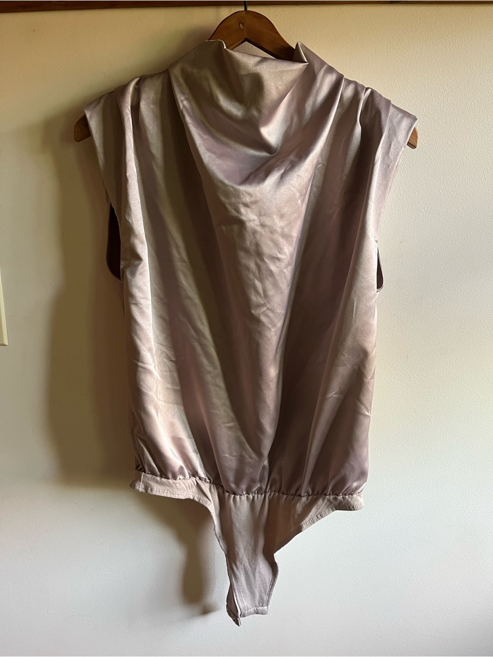 Anthropologie Ro&de Satin Draped Sleeveless Bodysuit in Light Taupe